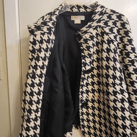Michael Kors Houndstooth Black And White Knit Jacket Cropped Lined Size 1X - Picture 3 of 4